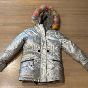 Silver Kids Appaman Jacket with Rainbow Fur Trim
